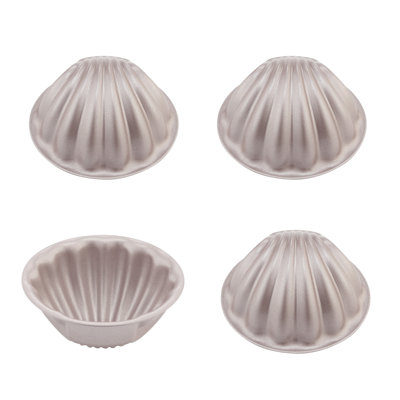 CHEFMADE Mini Madeleine Cake Pan Set, 4Pcs Non-Stick Spherical Shell Madeline Bakeware for Oven and Instant Pot Baking (Champagne Gold)