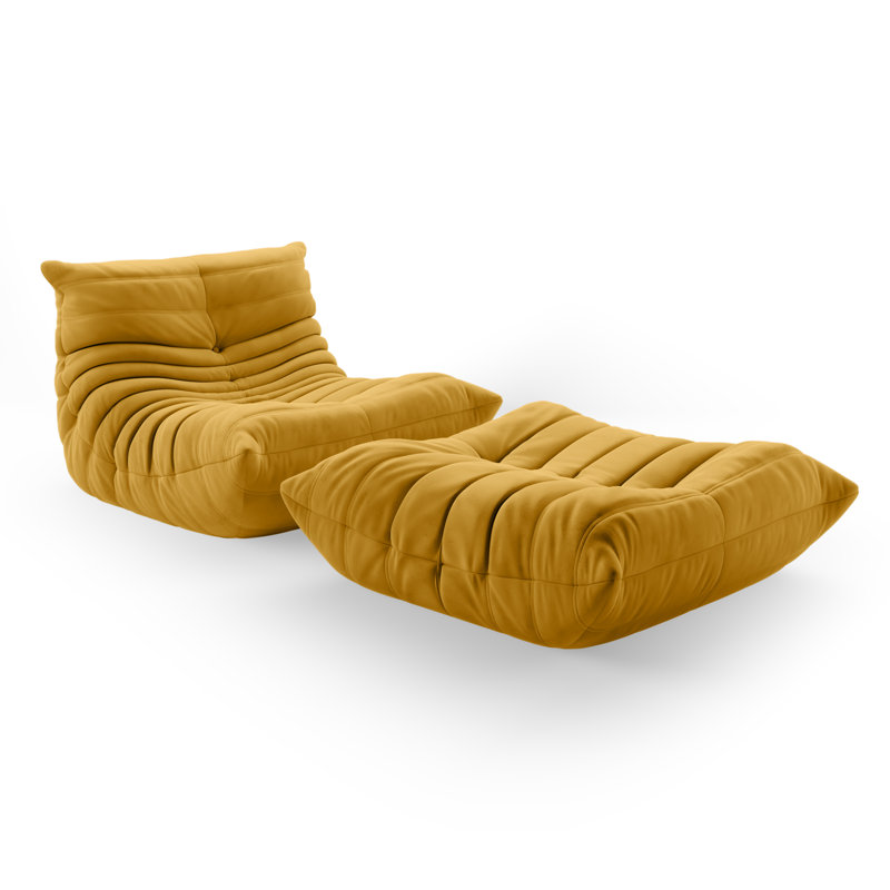 Ensemble de fauteuil à billes sans accoudoirs en suède, Microfibre / microsuède jaune