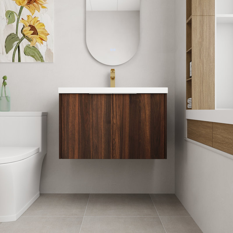 Ensemble de meuble-lavabo mural simple 30 po, Noyer de Californie