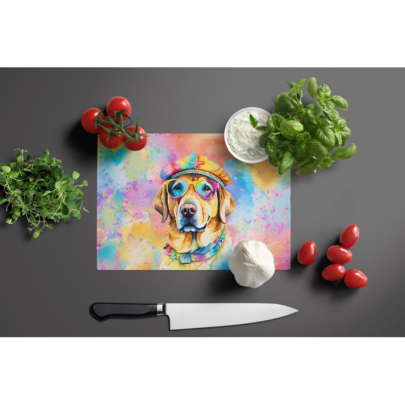 Grande planche à découper en verre jaune Labrador Hippie Dawg