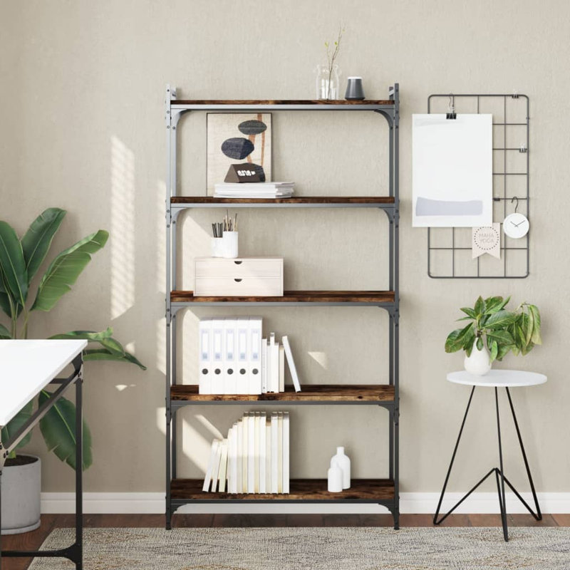 Tymarius Bookcase, (4 Shelves) 47" H x 32" W x 12" D, Smoked Oak