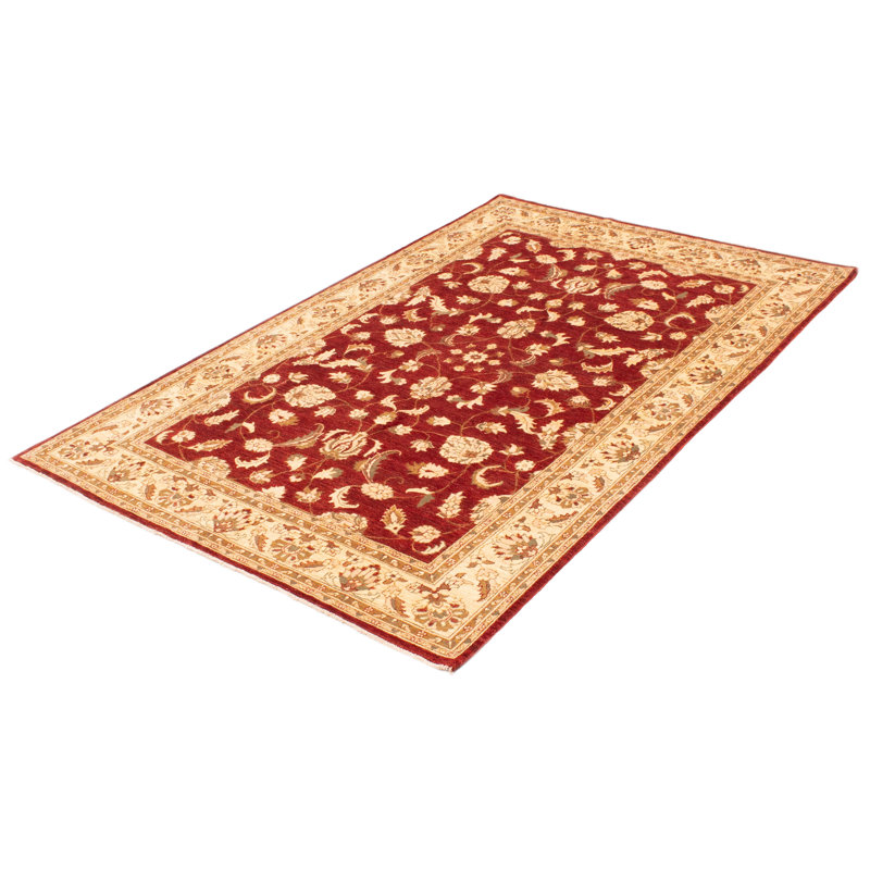 Tapis rouge foncé en laine noué à la main de conception unique 6 pi 3 po x 9 pi 6 po Ninad