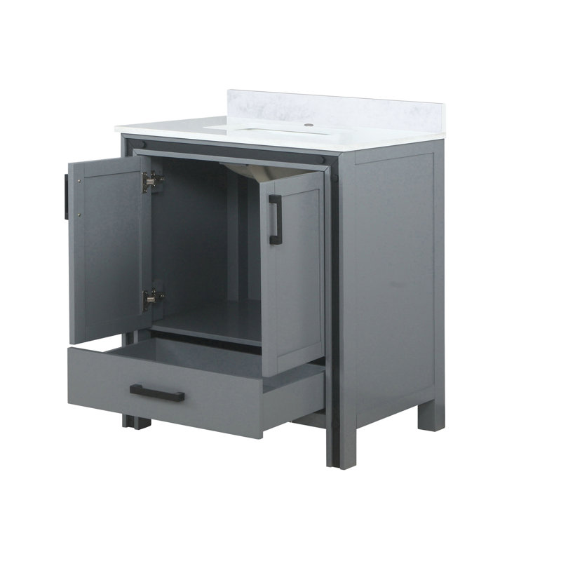 Meuble-lavabo simple l 30 po x P 22 po Ziva, Gris foncé, Quartz blanc