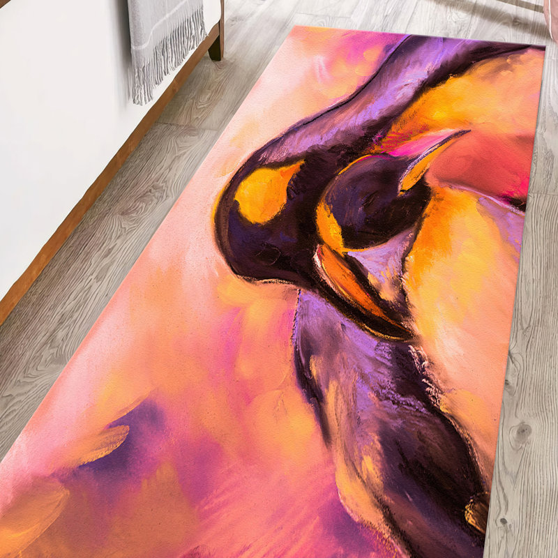 Modern Abstract Design Non Woven Thin Type Printed Rug Ideal for High Traffic Areas in Vibrant Hues, Rectangle 3'11" x 5'11"