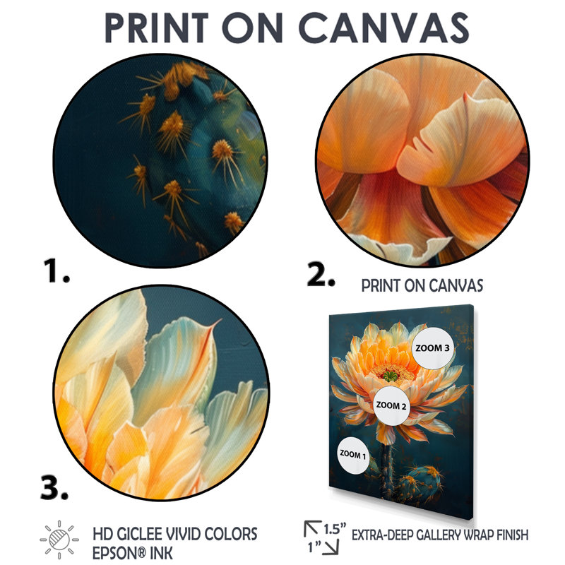 Cactus orange, vert, floraison, impression d'art mural cactus floral, Toile tendue, H 40 po x l 30 po x P 1,5 po