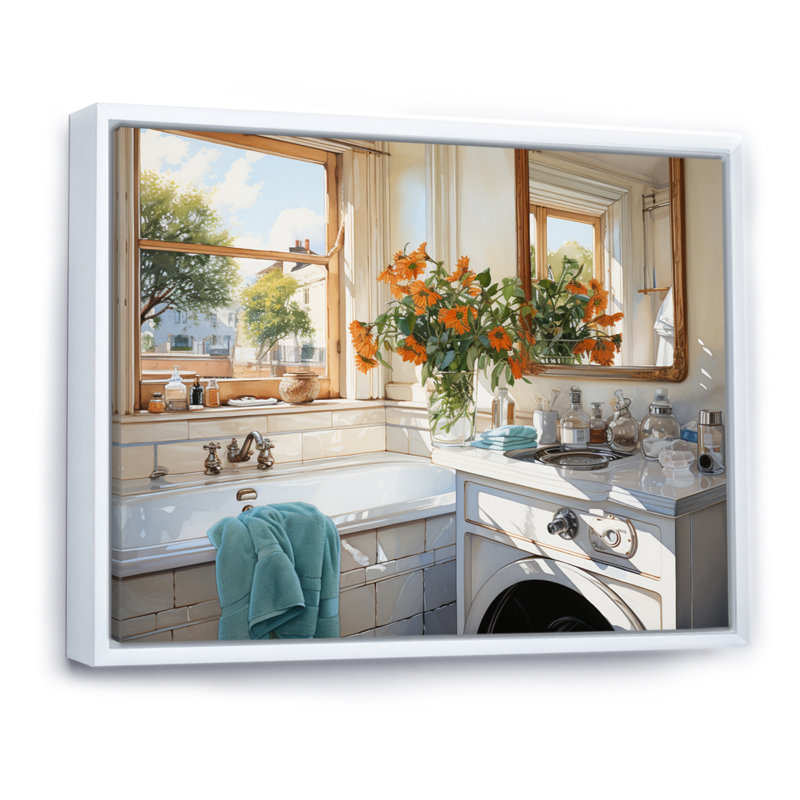 «Bath Laundry Realism In - Bath & Laundry, art mural sur toile, Cadre flottant blanc, H 24 po x l 32 po x P 1 po