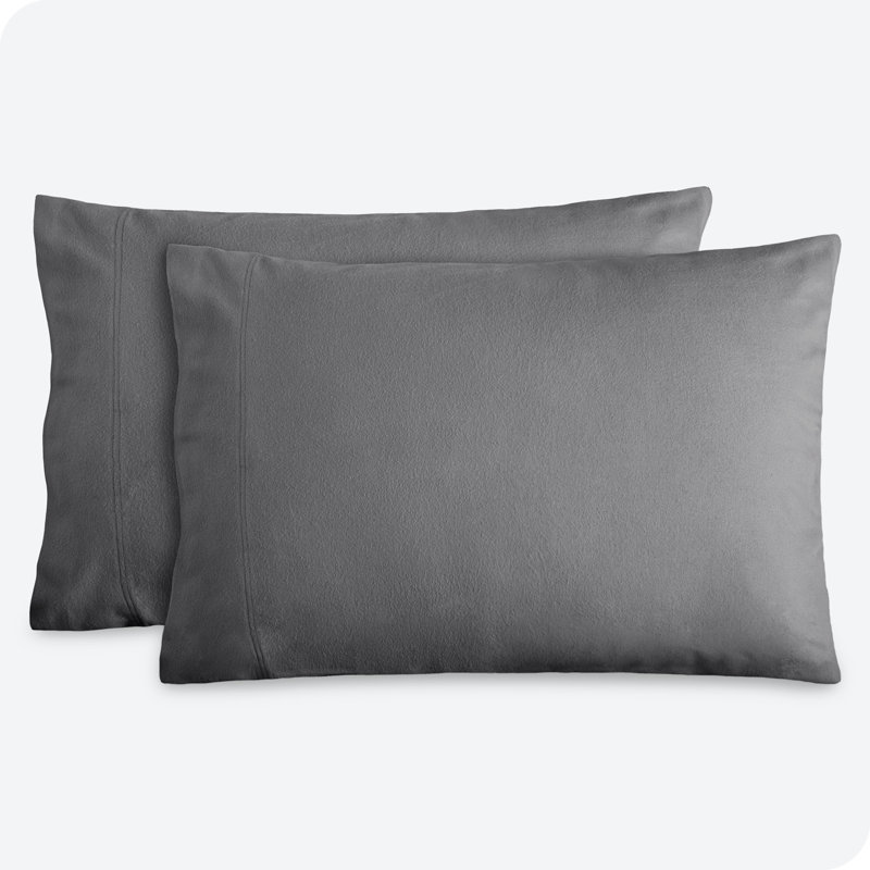 Housse de coussin 100% flanelle de coton, Gris, 2 taies d'oreiller standard