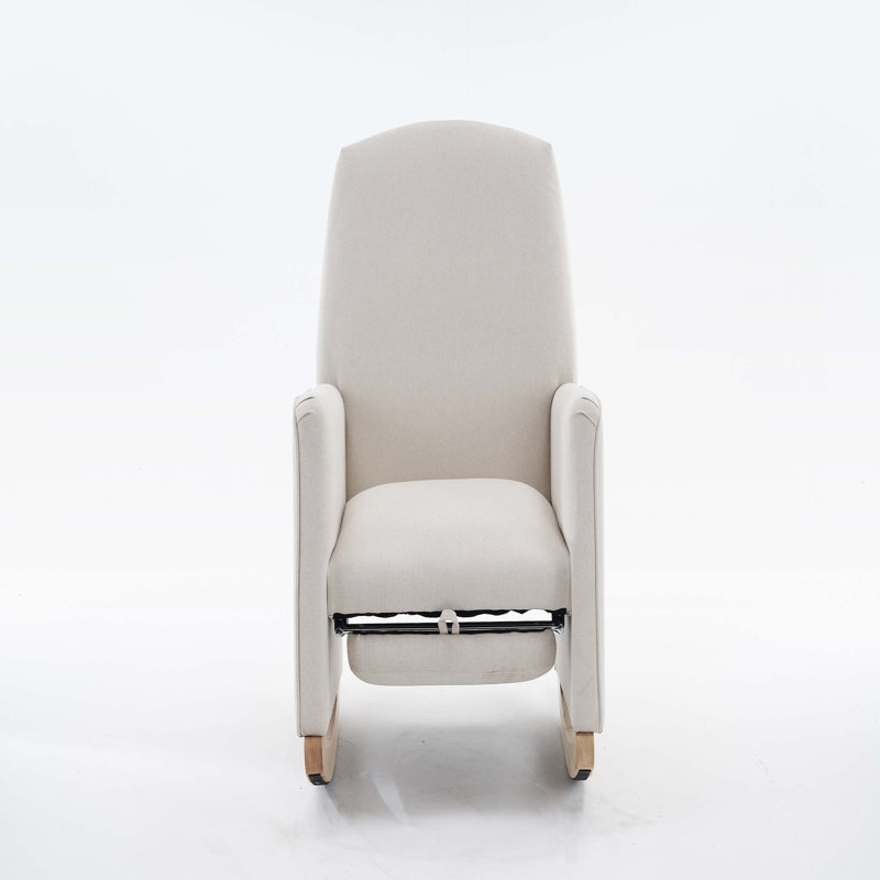 Chaise berçante en tissu avec repose-pieds réglable, Lin de coton beige