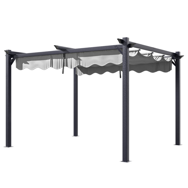VIWAT 12 ft. W x 10 ft. D Outdoor Aluminum Pergola with Retractable Canopy and Anchoring Base