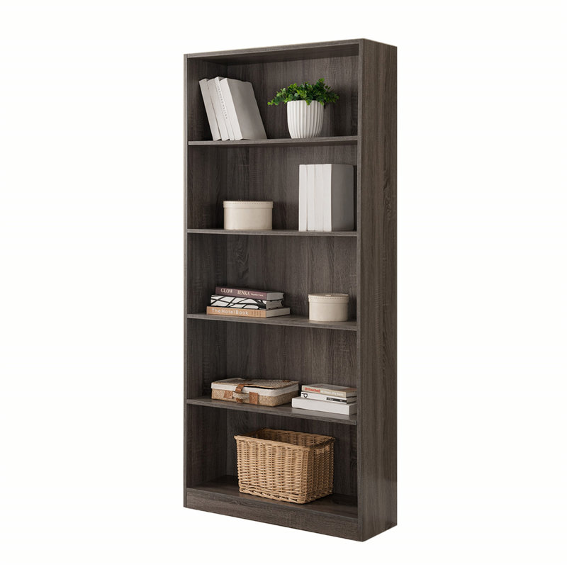 Vitrine à cinq tablettes en bois avec moulure de couleur gris