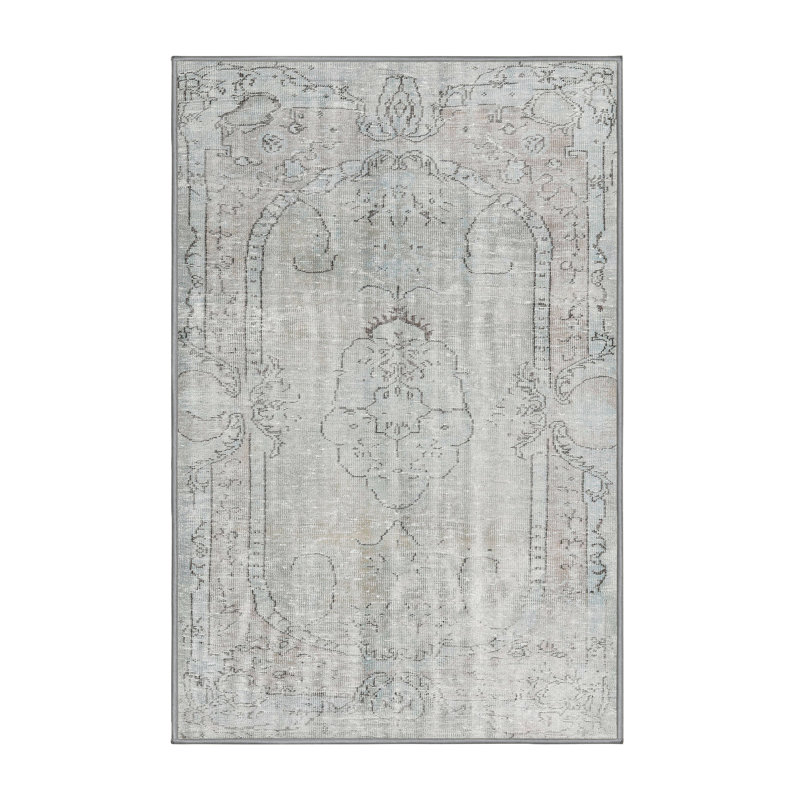 Laine orientale beige/Tapis décoratif grise, Rectangle 7 pi x 9 pi