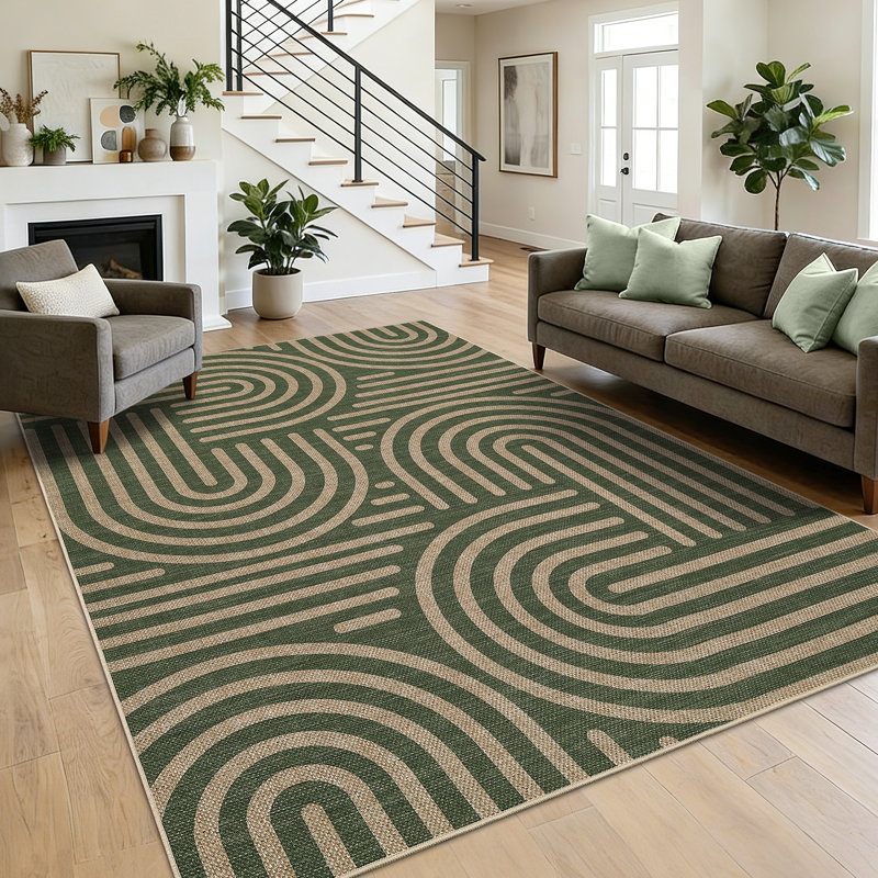 8x10 Large Easy Jute Rug Non-Slip Indoor Outdoor Machine Washable Rug, Stain-Resistant Striped Accent Carpet Geometric Foldable Floor Cover