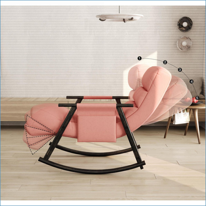 Chaise berçante pliante, rembourrée décontractée avec dossier / repose-pieds réglable à 5 vitesses, poches latérales | Velours vert sauge