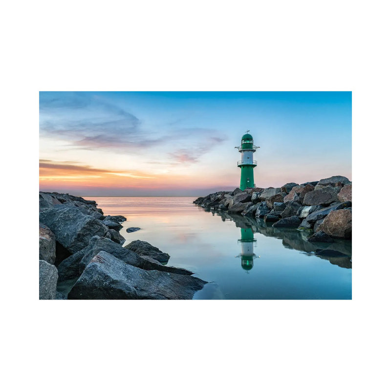Lighthouse Westmole At Sunset, Warnemünde, Mecklenburg-Vorpommern, Germany by Jan Becke - Gallery-Wrapped Canvas Giclée on Canvas
