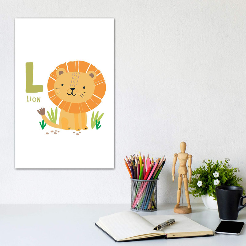 Animal Alphabet L - impression d'art graphique, H 12 po x l 8 po x P 0,75 po, Toile tendue, Pas de tapis