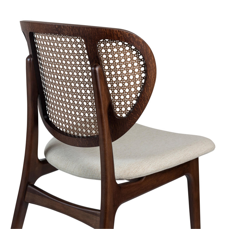 Modern Brazilian Upholstered Dining Chair, Medley Ivory Performance Basketweave/Nogal
