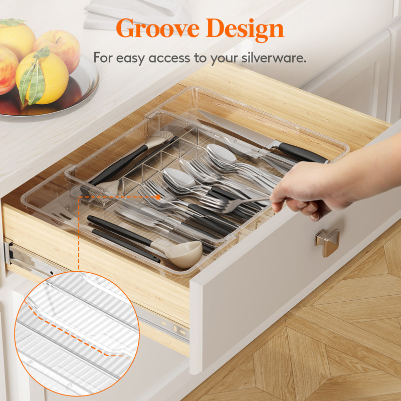 Rangement pour ustensiles de cuisine pour tiroir de cuisine, plateau à ustensiles extensible pour cuillères, couteaux, porte-couverts réglable, grand
