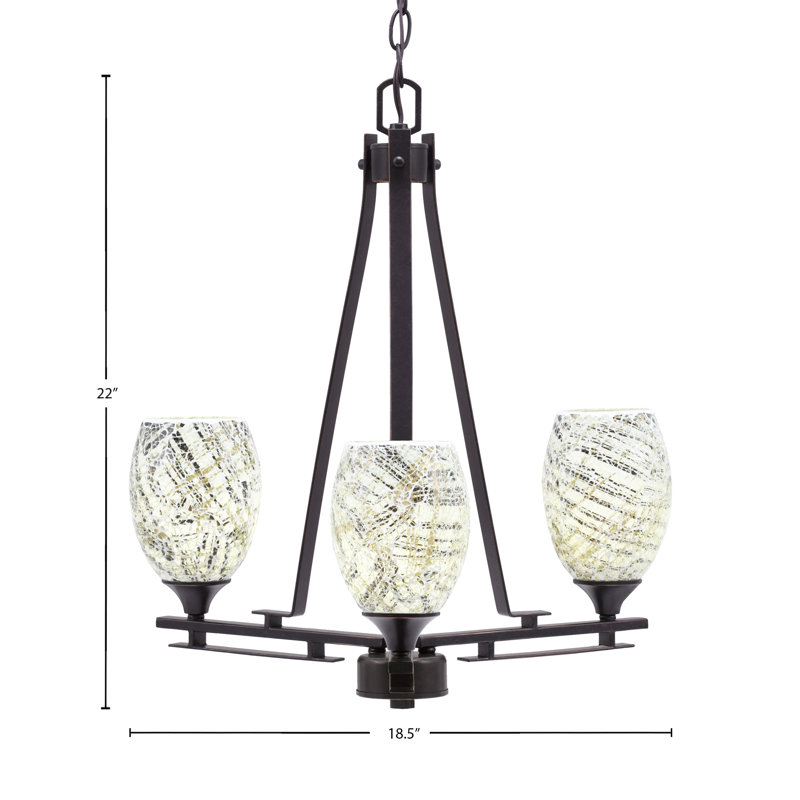 Uptowne 3 Light Uplight Chandelier Shown In Dark Granite Finish With 5" Natural Fusion Glass