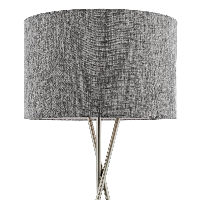Gray Fabric Shade Brushed Nickel Tripod Floor Lamp