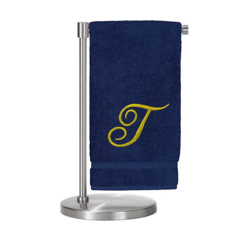 Bath Towel, T, Navy/Gold