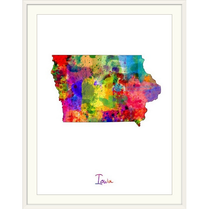 Francy «Iowa Map» par Abarca, impression, Cadre blanc, l 44 po x P 35 po x H 1 po