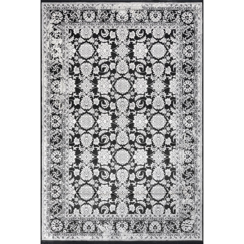 Tapis oriental noir tissé à imprimé numérique antidérapant lavable à la machine