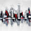 Toile grise et rouge avec paysage urbain | Art urbain urbain-120128356