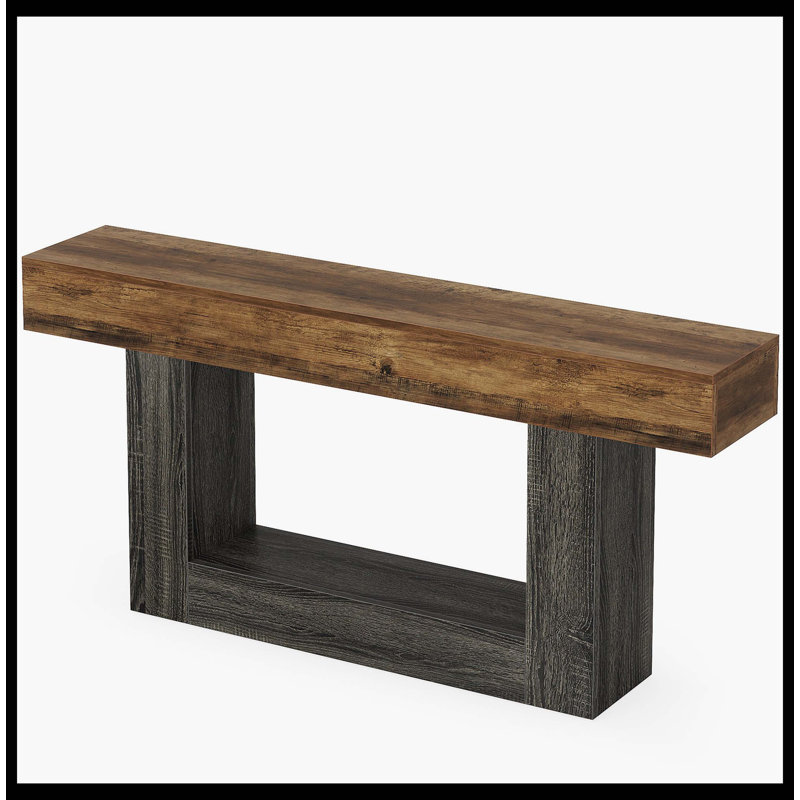 63" Wooden Console Table, Farmhouse 2-Tier Sofa Table Entryway Table, Black