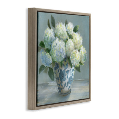Hydrangeas in Elegant Vase Floating Frame, design by Nan