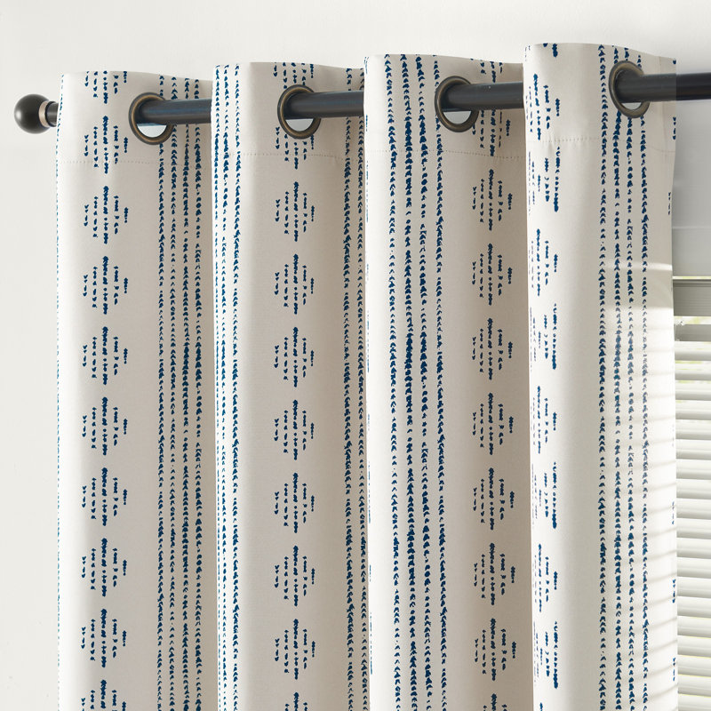 Ayani Bohemian Blackout Curtain Panel, Blue/Beige, 52" W x 72" L