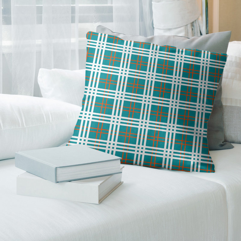 Housse de coussin d'extérieur carré R-Baltimore Football, Turquoise / orange / blanc R-Baltimore, 14 po x 14 po