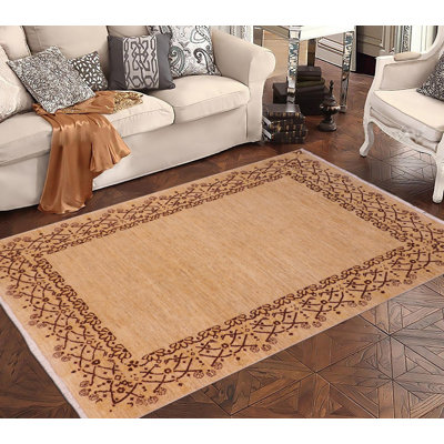 Tapis brun clair oriental en laine noué à la main 4 pi 11 po x 7 pi 3 po Oriental