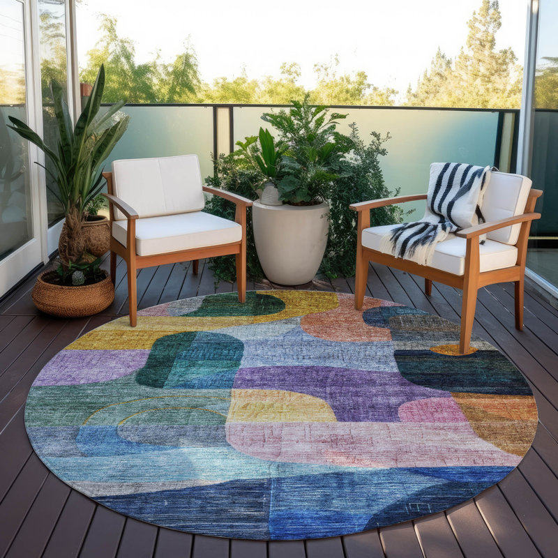 Tapis intérieur / extérieur lavable à la machine Christn ACN1115 1 pi 8 po x 2 pi 6 po, Rond 8 pi
