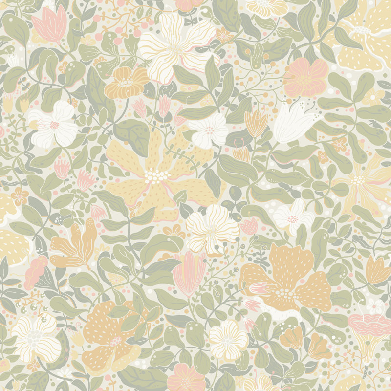Papier peint floral Harriette, Vert pastel
