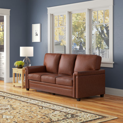 Ansela 77.2" Genuine Leather Square Arm 3-Seat Sofa