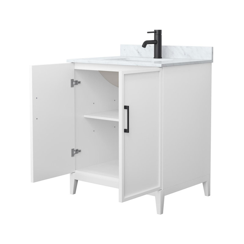 Ensemble de meuble-lavabo simple avec plateau en marbre Elan, Noir mat, Chêne blanc, 30"