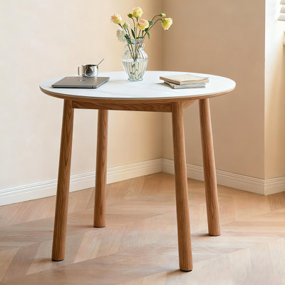 White&Burlywood Round Sintered Stone Dining table
