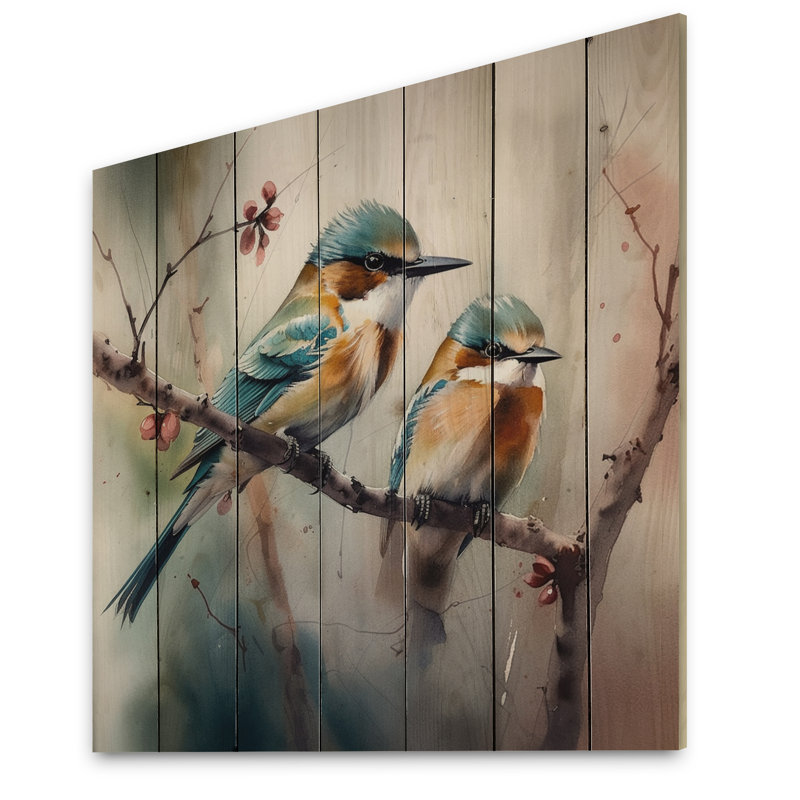 Dakaria Blue Birds On A Branch I sur impression sur bois, H 15 po x l 15 po x P 0,78 po