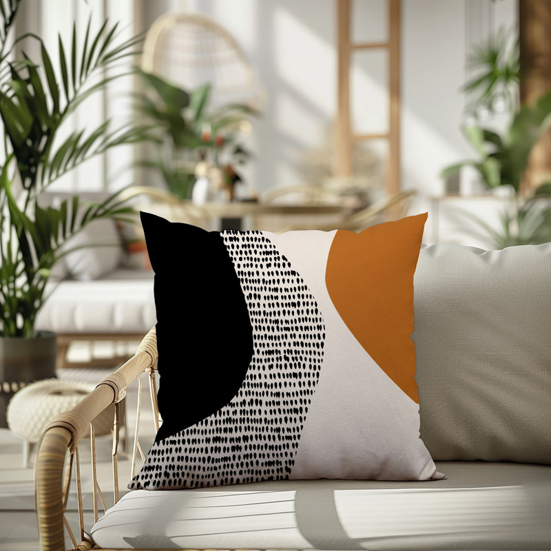 Coussin carré intérieur / extérieur pia, H 17 po x l 17 po, Orange brûlé / noir / blanc cassé