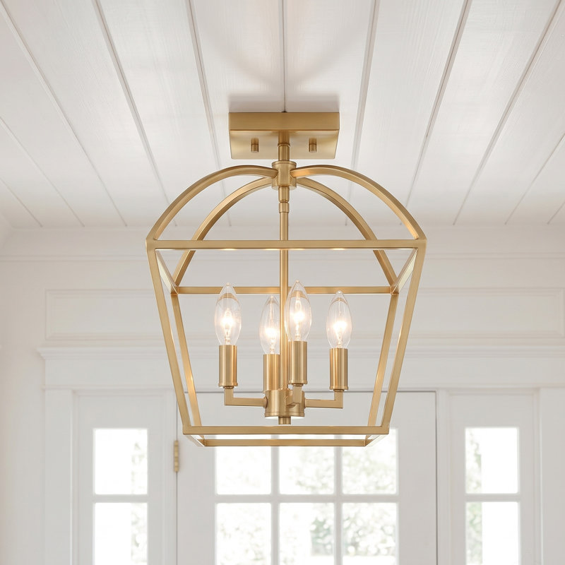 Plafonnier semi-encastré à 4 lumières, Brass
