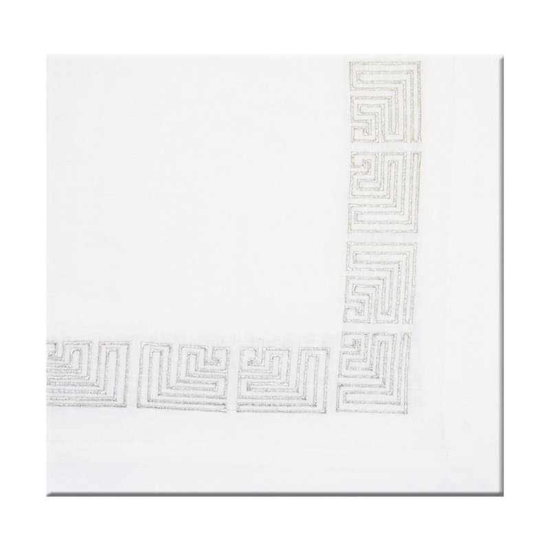Modern Linen Napkin With Fun Art Border, White/Silver