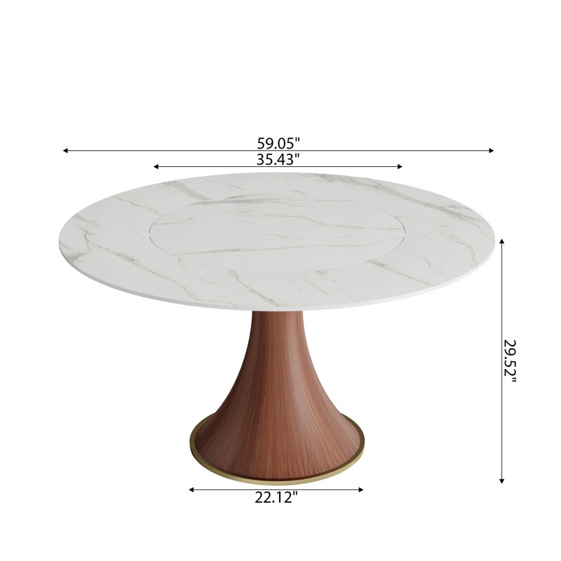 Embed Lazy Susan Round Grey Stone Jaihao Solid Wood Pedestal Base, Blanc / Gris, Brun, H 29,52 po x L 59,05 po x l 59,05 po