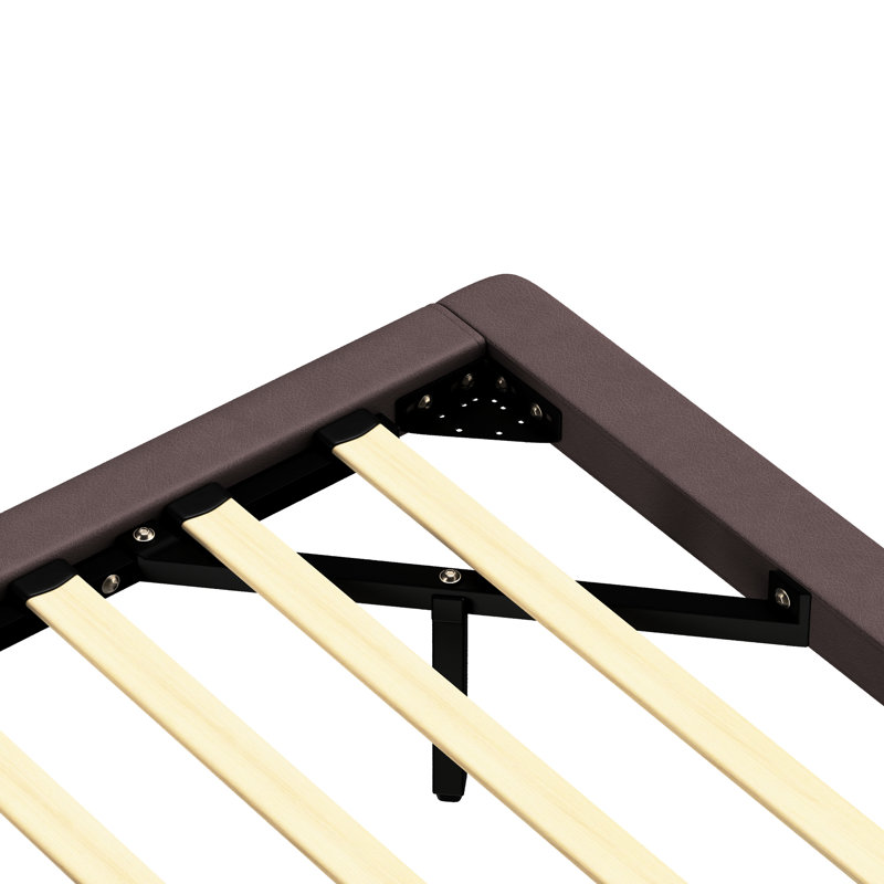 Floating Bed Frame With Remote - Controlled Led Lights, Full Size Modern Pu Leather Platform Bed, Coffee Color, Structure, Simple Setup And Under Wood, Coffee, Installation