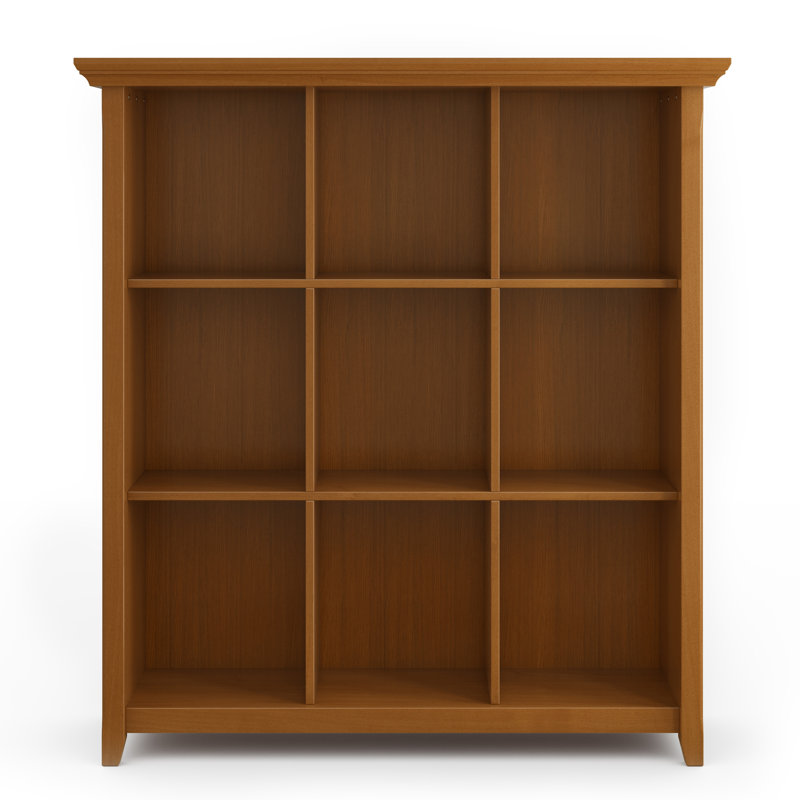 Acadian 44"W Solid Wood 9 Cube Storage Bookcase with Fixed Shelves, Light Golden Brown