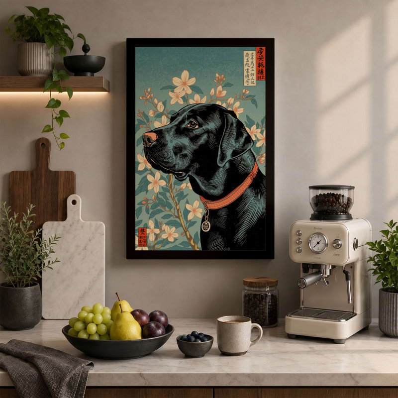 Japanese Portrait with Florals Japandi - Wrapped Canvas, 30x20 - 76.2 x 50.8 cm, Taupe Border