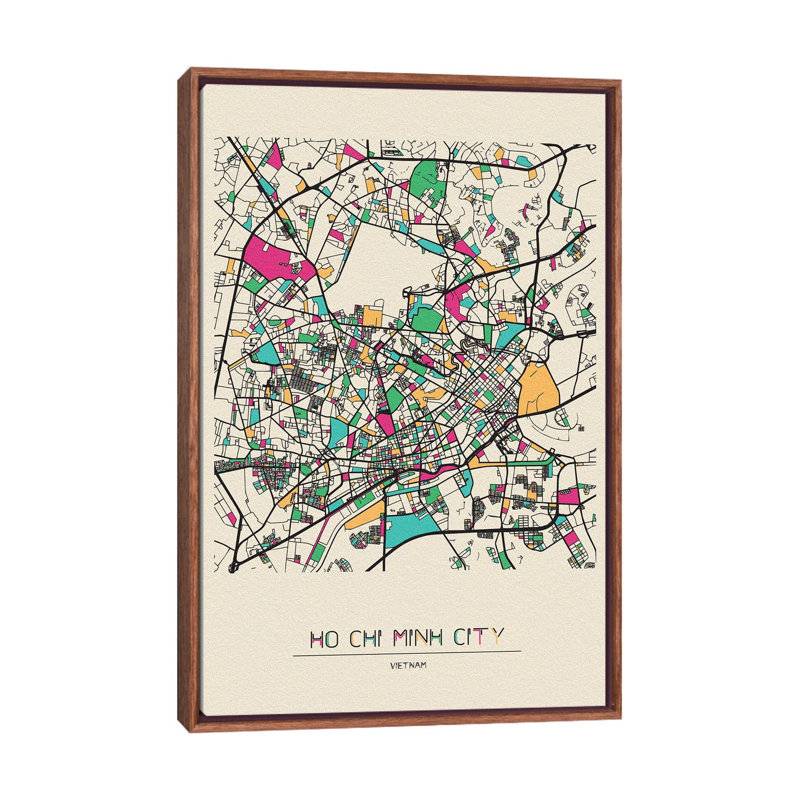 Ho Chi Minh City, Vietnam Map by Ayse Deniz Akerman - Floater Frame Print on Canvas