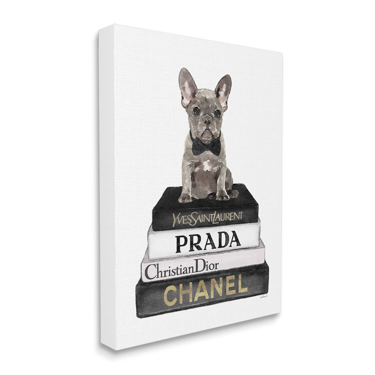 Stupell Industries Dashing French Bulldog and Iconic Fashion Bookstack Designed by Amanda Greenwood