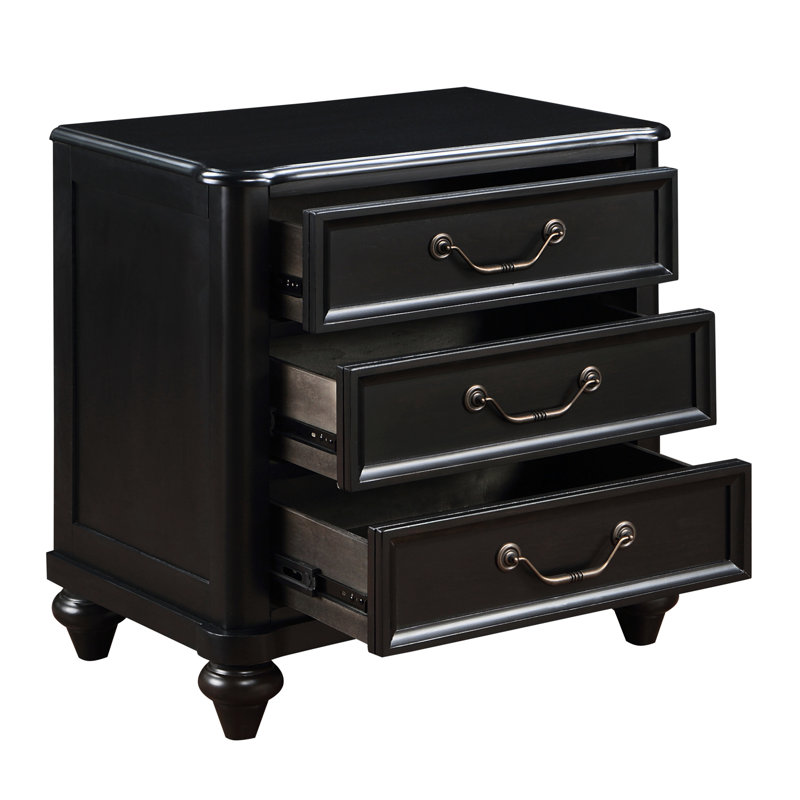Table de chevet pour chambre à coucher brun anthracite, 3 tiroirs et table de chevet à atmosphère relaxante, pieds tournés
