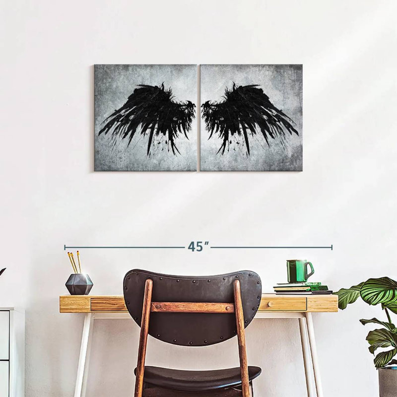 «Black Fallen Angel Wings», reproduction sur toile, H 37 po x l 18 po x P 1,25 po