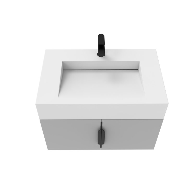 Wiktoria 30'' Single Bathroom Vanity with Solid Surface Top, White, Matte Black, Gray
